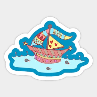 Cute Colorful Whimsical Ship Sticker